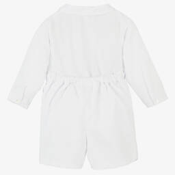 Sarah Louise-Boys White Hand-Smocked Buster Suit | Childrensalon