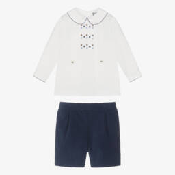 Sarah Louise-Костюм бастер бело-синий из бархата для мальчиков | Childrensalon