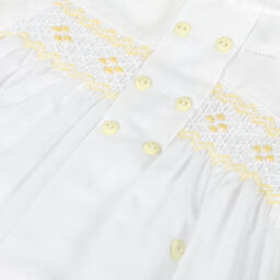 Sarah Louise-Boys White & Yellow Cotton Hand-Smocked Buster Suit | Childrensalon