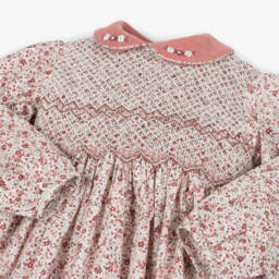 Sarah Louise-Girls Pink Floral Hand-Smocked Long Sleeve Dress | Childrensalon