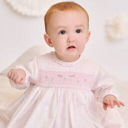 Sarah Louise-Girls Pink Hand-Smocked Cotton Dress | Childrensalon
