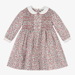 Sarah Louise-Girls Red Floral Hand-Smocked Dress | Childrensalon