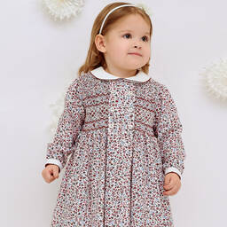 Sarah Louise-Girls Red Floral Hand-Smocked Dress | Childrensalon