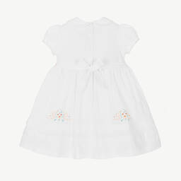 Sarah Louise-فستان بتطريز سموك قطن لون أبيض | Childrensalon