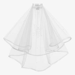 Sarah Louise-Girls White Embellished Tulle Communion Veil | Childrensalon