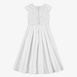 Sarah Louise-Girls White Embroidered & Beaded Satin Dress | Childrensalon