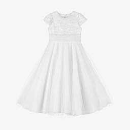 Sarah Louise-Girls White Embroidered & Beaded Tulle Dress | Childrensalon