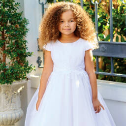 Sarah Louise-فستان تول مزبن بخرز لون أبيض | Childrensalon