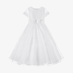 Sarah Louise-فستان أورغانزا مزين بدانتيل لون أبيض | Childrensalon