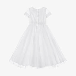 Sarah Louise-فستان أورغانزا مزين بدانتيل لون أبيض | Childrensalon