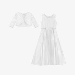 Sarah Louise-طقم بوليرو وفستان ساتان لون أبيض | Childrensalon
