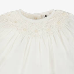 Sarah Louise-طقم تبّان تطريز سموك قطن لون عاجي للأطفال | Childrensalon