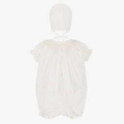 Sarah Louise-طقم تبّان تطريز سموك قطن لون عاجي للأطفال | Childrensalon