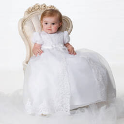 Sarah Louise-White Ceremony Gown & Bonnet With Beads & Sequins | Childrensalon