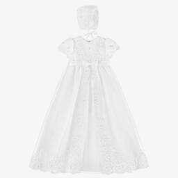 Sarah Louise-White Ceremony Gown & Bonnet With Beads & Sequins | Childrensalon