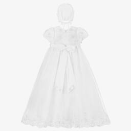 Sarah Louise-White Ceremony Gown & Bonnet With Beads & Sequins | Childrensalon