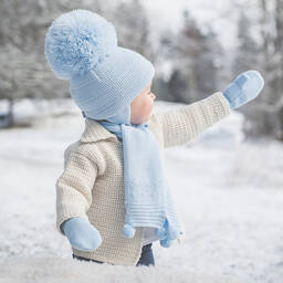 Sätila of Sweden-Blue Twiddle Knitted Baby Mittens | Childrensalon