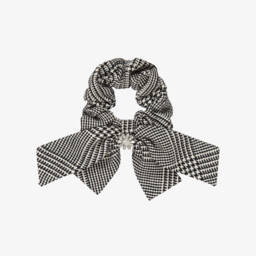 Girls Black & Beige Houndstooth Check Hair Scrunchie (23cm)