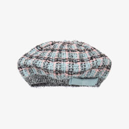 Girls Blue & Black Knitted Tweed-Effect Beret