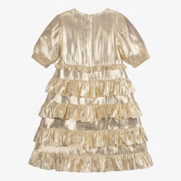 Self-Portrait-Girls Gold Metallic Frill Dress | Childrensalon