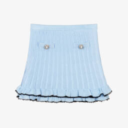 Girls Pale Blue Pointelle Knitted Skirt