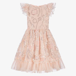 Self-Portrait-Girls Pink Sequin Tulle Dress | Childrensalon