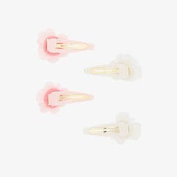 Self-Portrait-Girls Pink & White Sequin Hair Clips (4 Pack) | Childrensalon
