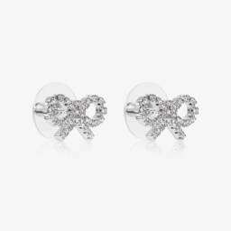 Self-Portrait-Girls Silver Micro Crystal Bow Earrings (1cm) | Childrensalon