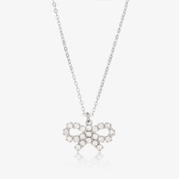 Girls Silver Micro Crystal Bow Necklace (50cm)