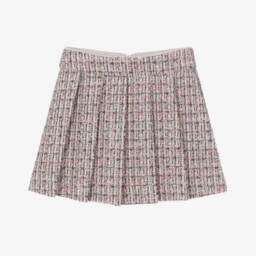 Girls Sparkly Pink Pleated Tweed Skirt