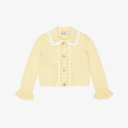 Girls Yellow Pointelle Knitted Cardigan with Seashell Buttons