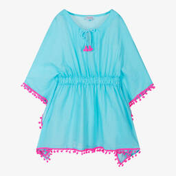 Selini Action-Girls Blue Cotton Pom-Pom Kaftan | Childrensalon