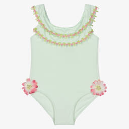 Selini Action-Girls Green Floral Swimsuit  | Childrensalon