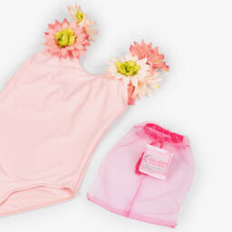 Selini Action-Girls Pastel Pink Swimsuit with Flower Trim | Childrensalon