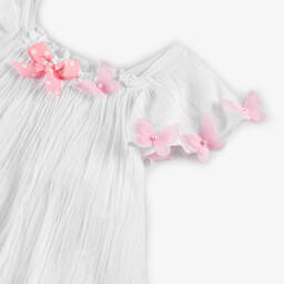 Selini Action-Girls White & Pink Butterflies Cotton Dress | Childrensalon