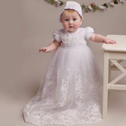 Sevva-Baby Girls White Ceremony Gown & Bonnet Set | Childrensalon