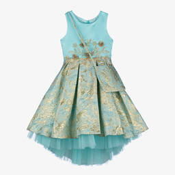 Sevva-Girls Blue Satin & Brocade Dress Set | Childrensalon