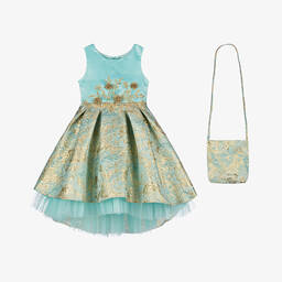 Sevva-Girls Blue Satin & Brocade Dress Set | Childrensalon