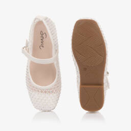 Sevva-Туфли из сетки кремовые со стразами для девочек | Childrensalon