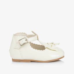 Sevva-Girls Ivory Faux Patent Leather First Walkers | Childrensalon