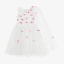 Sevva-Girls Ivory & Pink Butterfly Tulle Dress | Childrensalon