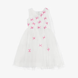 Sevva-Girls Ivory & Pink Butterfly Tulle Dress | Childrensalon