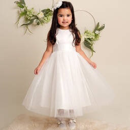 Sevva-Girls Ivory Satin & Tulle Dress | Childrensalon