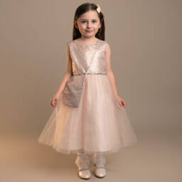 Sevva-Girls Pink Jacquard & Tulle Dress Set | Childrensalon