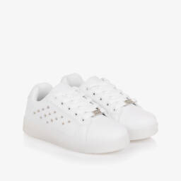 Sevva-Girls White Faux Leather Studded Light-Up Trainers | Childrensalon