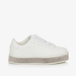 Sevva-Girls White Lace-Up Diamanté Trainers | Childrensalon