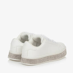 Sevva-Girls White Lace-Up Diamanté Trainers | Childrensalon