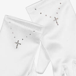 Sevva-قفازات مناسبات ساتان لون أبيض للبنات | Childrensalon