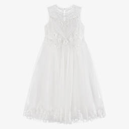 Sevva-Girls White Tulle Embroidered Lace Dress | Childrensalon