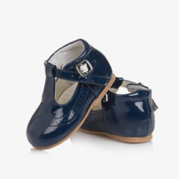 Sevva-Navy Blue Patent Faux Leather First Walker Bar Shoes | Childrensalon